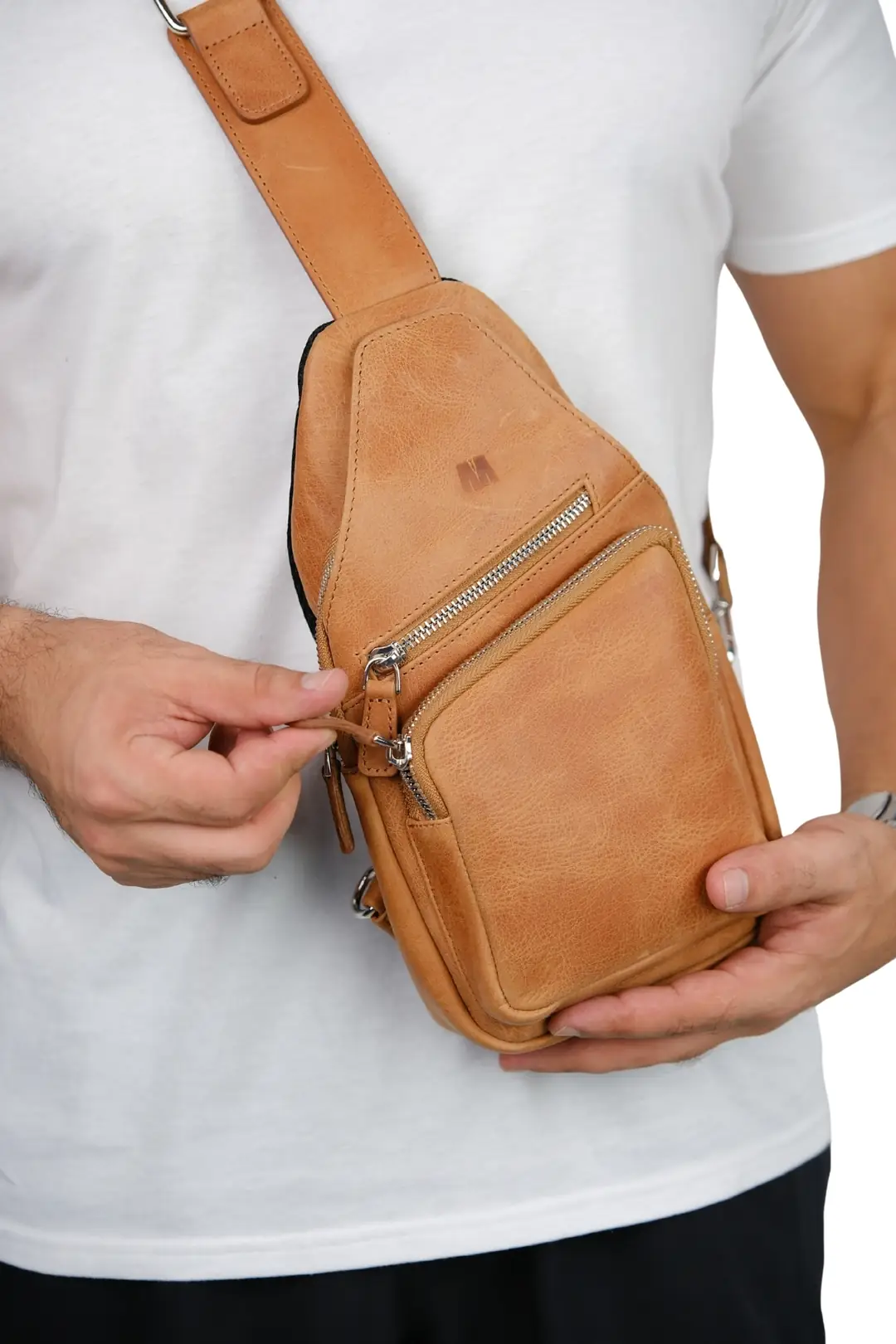Hakiki Deri Unisex Çapraz Çanta – Kişiye Özel, İsim Baskılı | Baggy 6981 - Tiguan Camel