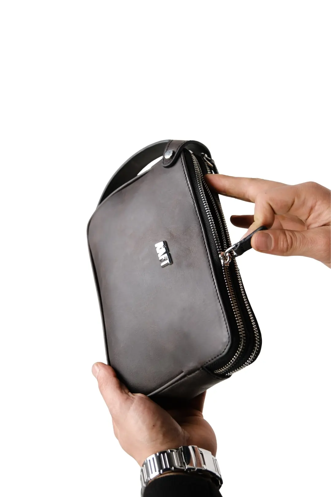Hakiki Deri Unisex El Çantası – Fermuarlı, Kişiye Özel | Moon Bag 4381 - Tiguan Antrasit