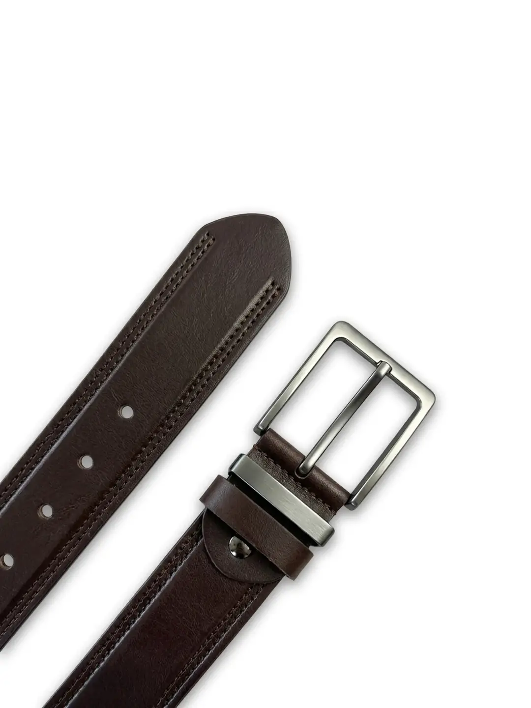 4 Cm Dana Dar Metal Köprülü Erkek Spor Kemer - Çift Dikiş Desen Kahve