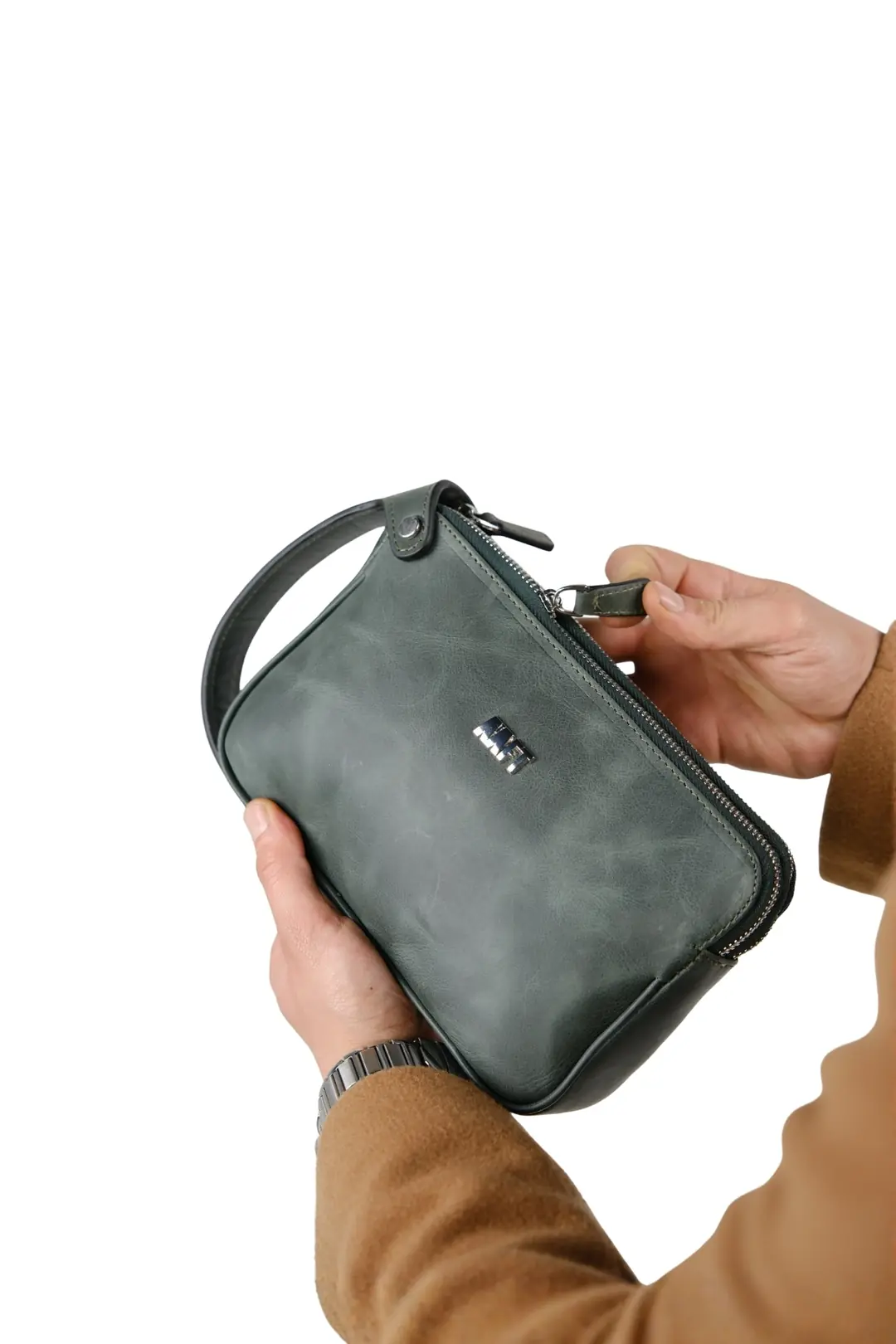 Hakiki Deri Unisex El Çantası – Fermuarlı, Kişiye Özel | Moon Bag 4381 - Tiguan Haki