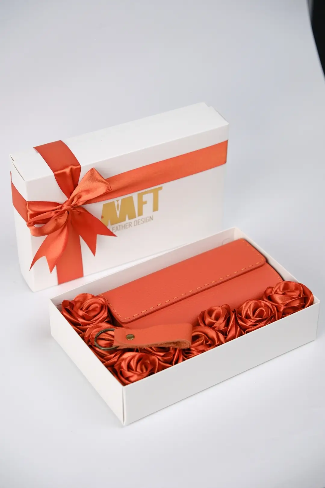 Premium El Yapımı Saten Gül Kutusu - Rose Box (Kutu ve Gül) - Turuncu