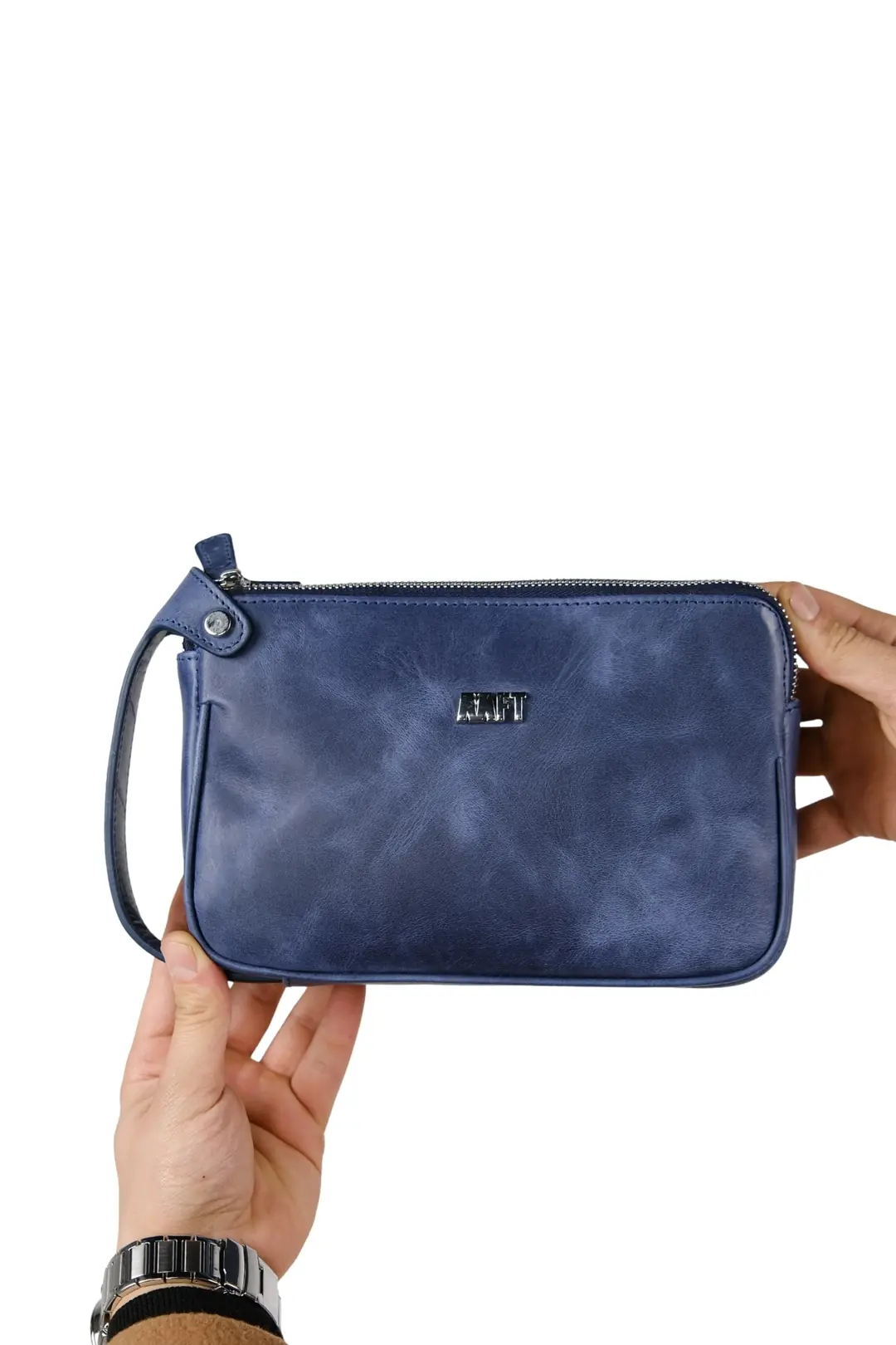 Hakiki Deri Unisex El Çantası – Fermuarlı, Kişiye Özel | Moon Bag 4381 - Tiguan Lacivert