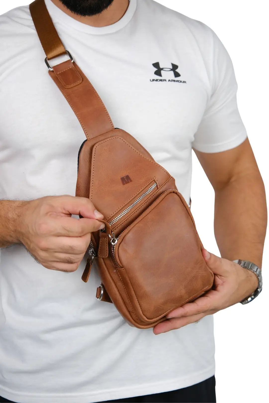 Hakiki Deri Unisex Çapraz Çanta – Kişiye Özel, İsim Baskılı | Baggy 6981 - Tiguan Taba