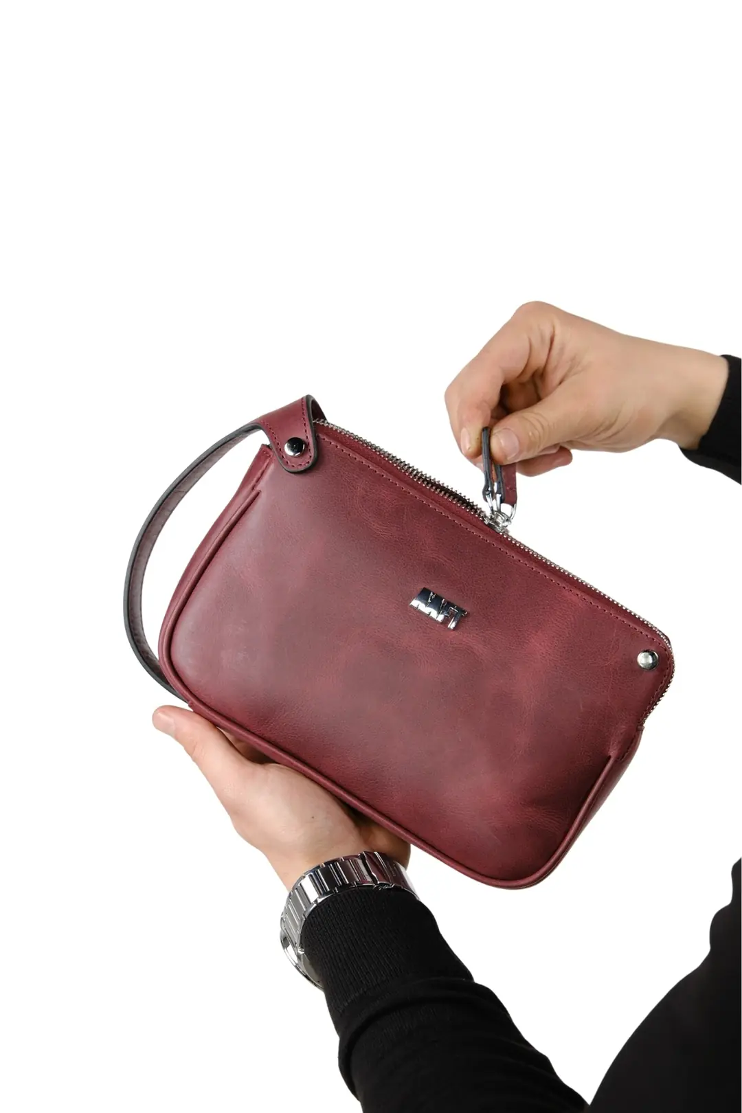Hakiki Deri Unisex El Çantası – Fermuarlı, Kişiye Özel | Moon Bag 4381 - Tiguan Bordo