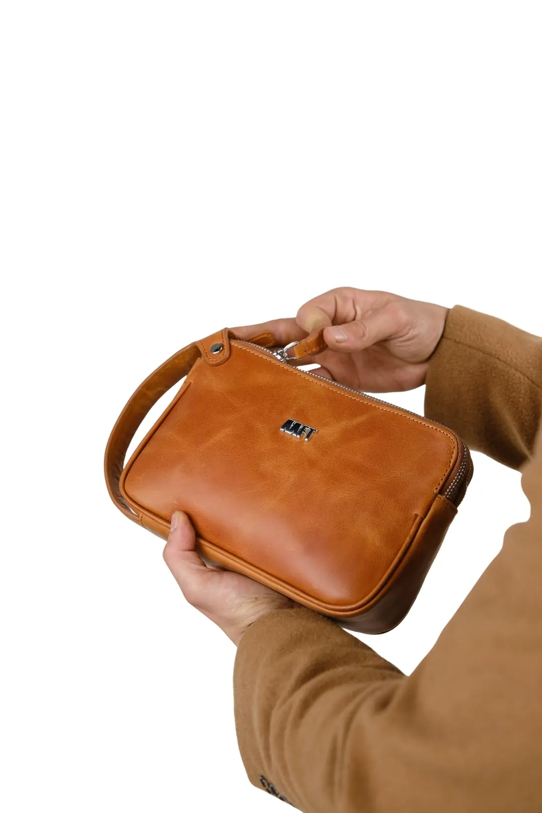 Hakiki Deri Unisex El Çantası – Fermuarlı, Kişiye Özel | Moon Bag 4381 - Tiguan Camel