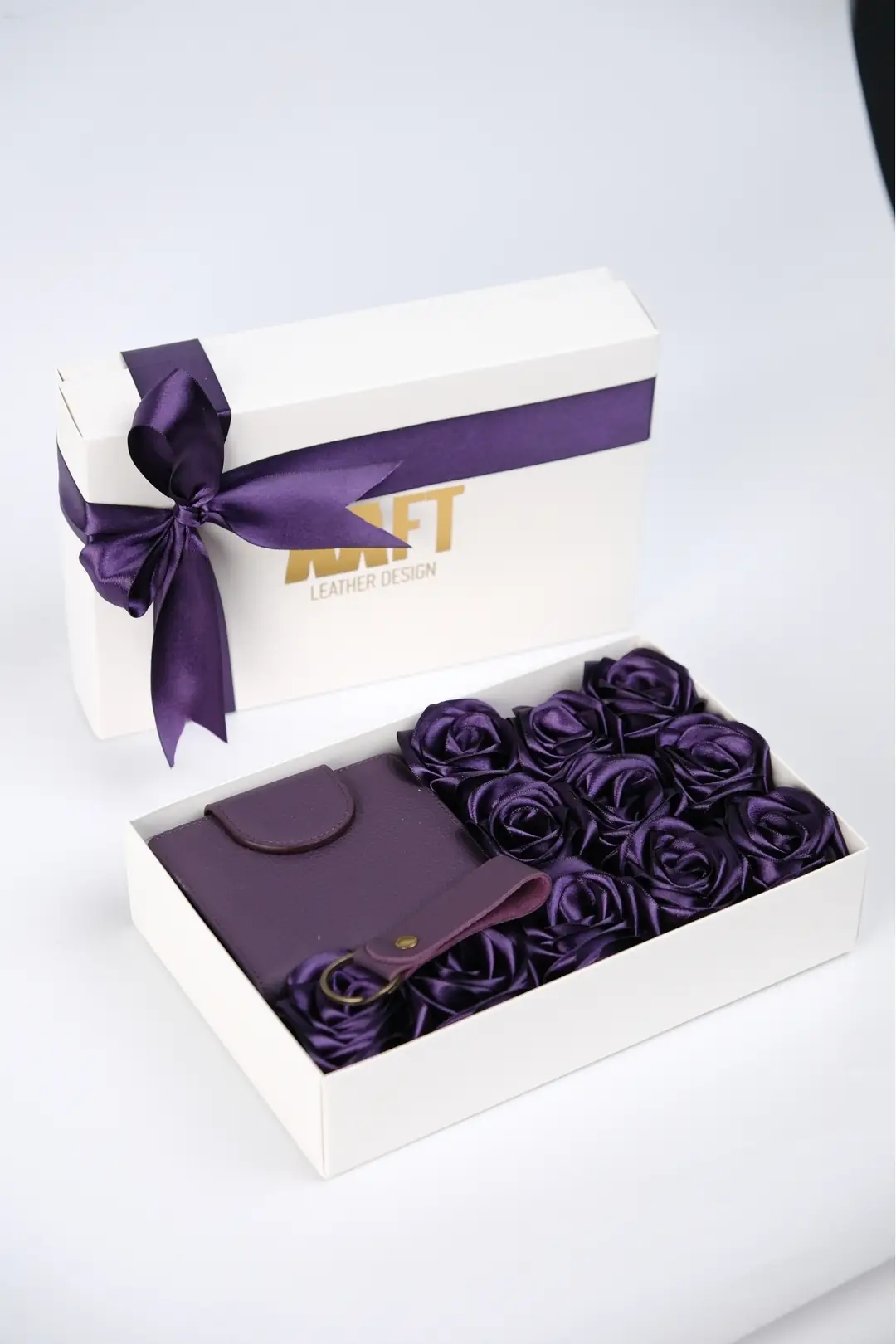 Premium El Yapımı Saten Gül Kutusu - Rose Box (Kutu ve Gül) - Mor