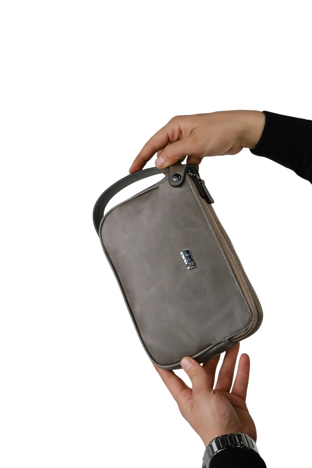 Hakiki Deri Unisex El Çantası – Fermuarlı, Kişiye Özel | Moon Bag 4381 - Tiguan Gri